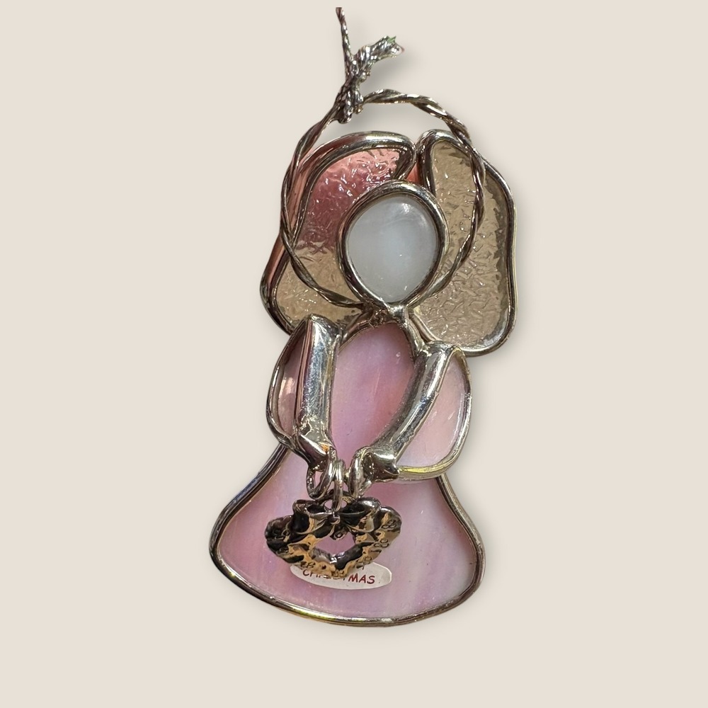 Ganz Stained Glass Angel Ornament Pink White Silver Christmas Holiday Decor